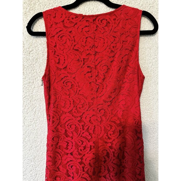 ADRIANNA PAPPELL Red Lace Ruched Exposed‎ Side Zip Stretch Bodycon Dress 8 US - Picture 7 of 13